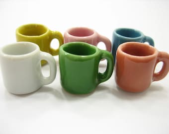 6 Mix Colorful Ceramic Mugs Coffee Dollhouse Miniatures