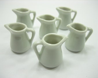 6 Mixed White Water Jug Milk Jug Dollhouse Miniature Ceramic Kitchen 13274