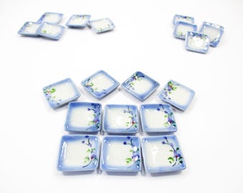 20x20mm Orchid Flower 10 Square Plate Dish Dollhouse Miniature Ceramic 12828