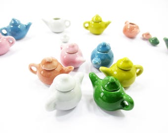 Dollhouse Miniature Kitchen Ceramic 6 Mixed Color Teapots Coffee Pot Supply 4226