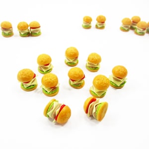 10 Dollhouse Hamburger Double Miniature Cheese Burger Clay Dollhouse Loose Fast Food Lot Jewelry Supply Miniature Fast Food Lot Charms 13820