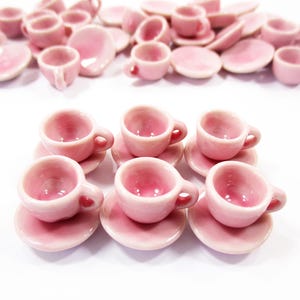 Dollhouse Miniatures Ceramic 6/12 Coffee Cup Pink Round Plate Saucer #S 12607