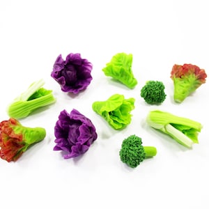 10 Mixed Vegetable Miniature Doll 1:6 Doll Cooking Decoration Accessory Lettuce, Broccoli, Celery, Cabbage Clay Jewelry Supply Charms 16651