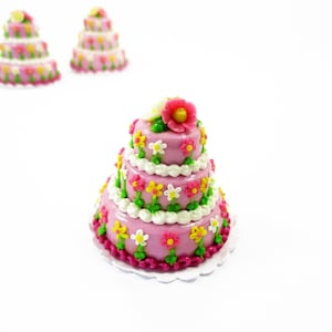 NEW Dollhouse Miniature Food 3 Layer Wedding Lilac Cake Color Flower Supply Deco Charms - 7474