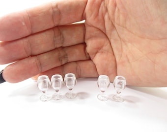 1:12 Miniature Acrylic Wine Goblet, Stemmed Water Glass Cup, Dollhouse Kitchen Dining Tableware