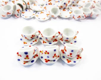 6/12 Paint Coffee Cup Saucer Scallop Plate Dollhouse Miniature Ceramic #S 12617