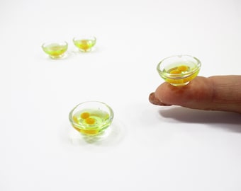 1:12 Scale 2 Miniature Raw Egg Bowls, Dollhouse Food Kitchen Cooking Accessory Set