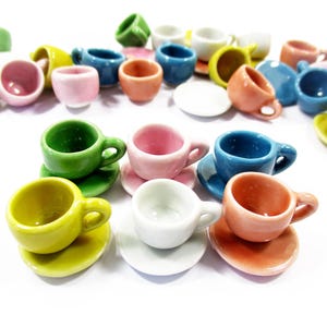 Dollhouse Miniature Ceramic 6/12 Mixed Coffee Cup Saucer Round Plate #M 3849