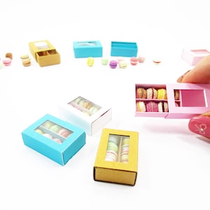 Miniaturowe pudełka na makaroniki w skali 1:12, diorama, zestawy prezentowe z deserami i piekarnią w domku dla lalek – Charms Supply