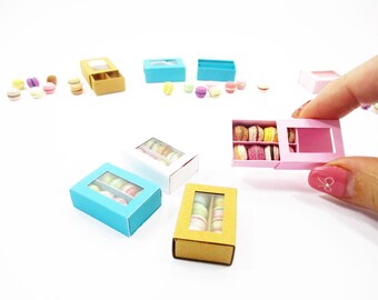 1:12 ミニチュア マカロンボックス ジオラマ、ドールハウス ベーカリー デザート ギフトセット - Charms Supply