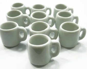 1:6 Compatible with Barbie Dolls House Miniature Ceramic Lot 10 White Coffee Mug Tea Cup # L Charms 5381