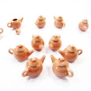 Puppenhaus Miniaturen Küche Keramik 6 Lachsfarbe Teekanne Kaffee Charme 4232