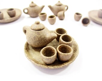 Dollhouse Miniatures Ceramic Kitchenware Coffee Tea Cup Tea Pot Set Supply 13241