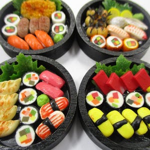 Dollhouse Miniature Food 4 Sushi Bento Japanese Lunch Wooden Box Supply 16756