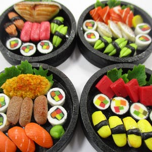 Dollhouse Miniature Food 4 Sushi Bento Japanese Lunch Wooden Tiny Set 16752