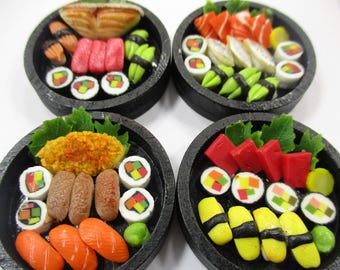 Miniature maison de poupée 4 sushis bento en bois pour déjeuner japonais 16752