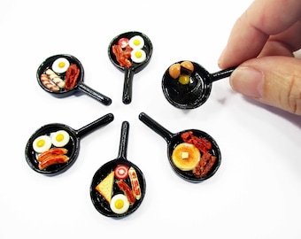 1:12 Miniature Frying Pan with Breakfast - Dollhouse Egg Bacon Diorama Kitchen Roombox