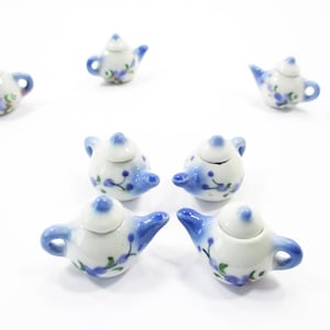 Set 4 Coffee Pot Teapot Orchid Flower Paint Dollhouse Miniatures Ceramic 12939