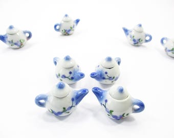 Juego de 4 teteras y cafeteras con orquídeas para pintar miniaturas de cerámica para casa de muñecas (12939)