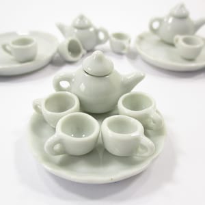 Dollhouse Miniature Kitchen Ceramic White Teapot Coffee Tea Cup Tray Supply 6857