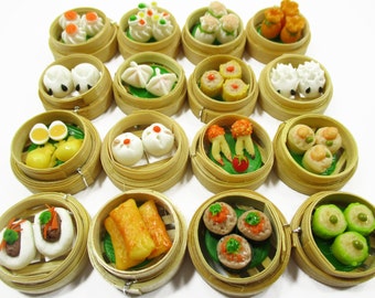 Set von 16 Dim Sum Chinesische Küche Handgemachte Miniaturen Lebensmittel Versorgung Charms 13798
