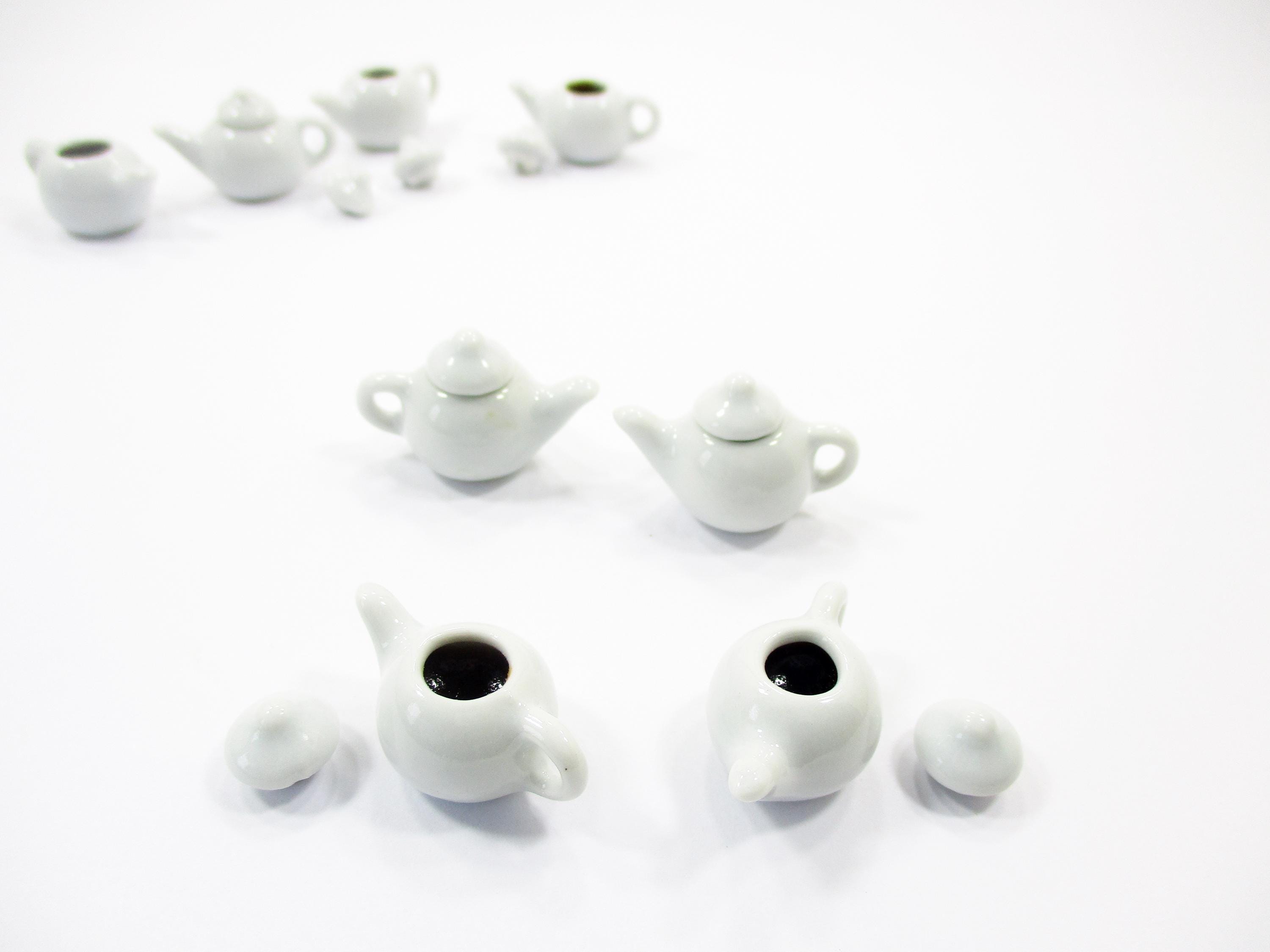 Dollhouse Miniature 1/12 Teapot Set: 4 Ceramic Black Coffee Table