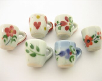 40 Hand Paint Blue Spotted Coffee Cup & Plates Dollhouse Miniatures Ceramic Food 