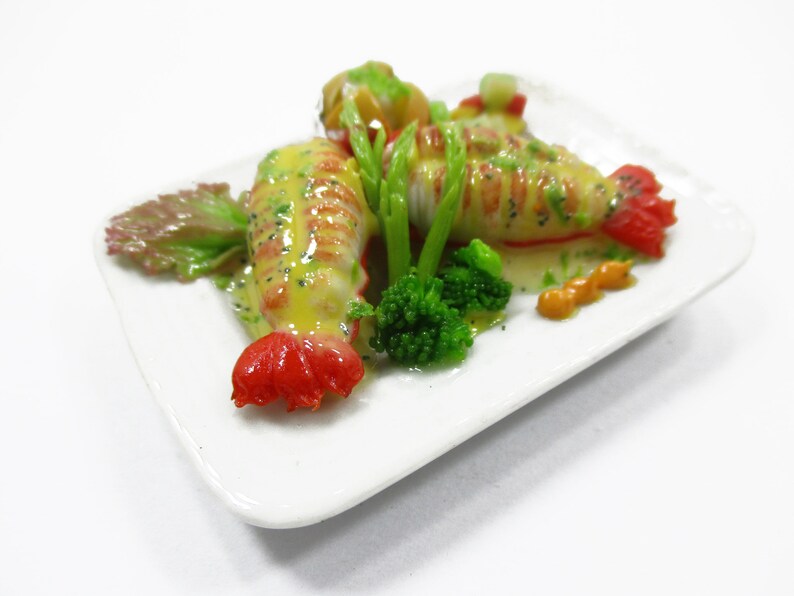 1:6 Dollhouse Miniatures Food Lobster Steak Spaghetti Cream Sauce 14670