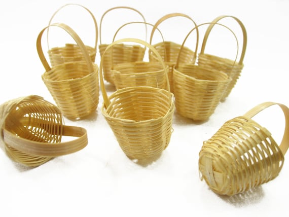 5x Oval White Weave Wicker Rattan Basket Dollhouse Miniatures Supply Accessories