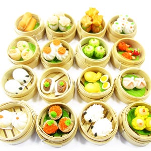 Lot de 16 breloques pour maison de poupée faites main de cuisine chinoise Dim Sum 13798