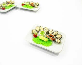 Miniature Oyster & Cockle Seafood Plate, 1:6 Dollhouse Dinner Decoration