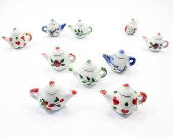 Juego de 5 piezas surtidas de cafetera y tetera, miniaturas de cerámica para casa de muñecas, color verde, 12944