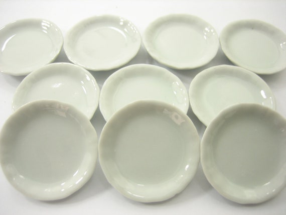 10 Pink Edge Plates Dish Ceramic Dollhouse Miniatures Cookware /&Tableware Decor