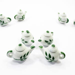 4 Coffee Teapot Green Paint Leaf  Dollhouse Miniature Ceramic Supply 12937