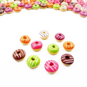 Lot 10 Striped 1/12 Miniature Donut Charms: Dollhouse Bakery Clay Doughnut Supply