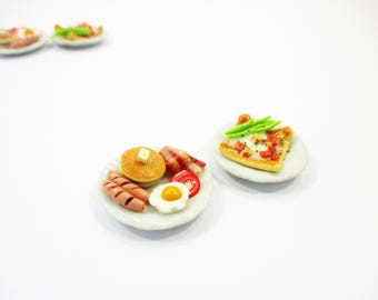 Dollhouse Miniature Food 2 Breakfast Pancake Ceramic Plate Tiny Food 16168