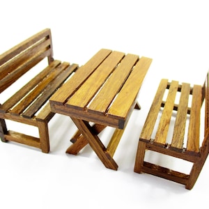 Dollhouse Miniature Wooden Furniture Outdoor Table Bench Garden Set 15482