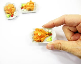 1:12 Scale Miniature Thanksgiving Turkey Ceramic Tray Dollhouse Christmas Food Dining Prop Decor