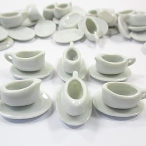 6/12 Ceramic White Mini Gravy Milk Boat Plate Saucer Dollhouse Miniatures 12681