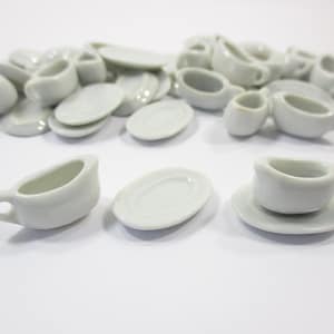 2/4 Ceramic White Mini Gravy Milk Boat Plate Saucer Dollhouse Miniatures 12680