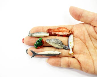 Miniature Seafood 1:12 Clay Fish, Crab, Mixed 6 Dollhouse Food