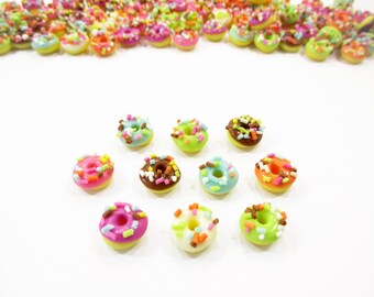 Lot 10 Miniature 1/12 Sprinkle Donuts: Clay Dollhouse Bakery Food