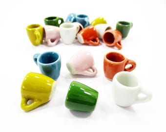 6 Mixed Color Ceramic Tea Coffee Mug Cup Dollhouse Miniature Supply Charms 12785
