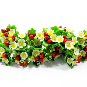 2 Miniature Clay Strawberry Tree Flower 1:12, Dollhouse Fairy Garden Collection