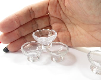 1:12 Miniature Scalloped Footed Bowl, Clear Ice Cream Sundae Cup, Dollhouse Tableware Decor