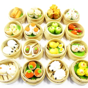 Set of 16 Dim Sum Chinese Cuisine Handmade Dollhouse Miniatures Food Supply Charms 13798