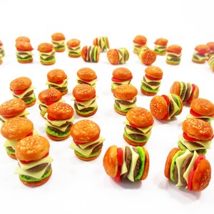 20 Miniature Lot Clay Double Cheese Hamburgers: 1/12 Dollhouse Bakery Food Charms