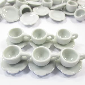 6/12 White Coffee Cup Saucer Scallop Plate Dollhouse Miniature Ceramic #M 3856