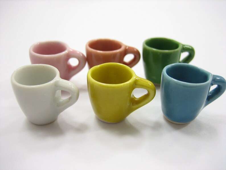 10 Mugs Coffee Cups Dollhouse Miniatures Ceramic Supply Food Halloween Orange