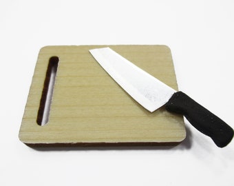 Kitchen Cooking Knife Wooden Cutting Board Dollhouse Miniature Supply 15480